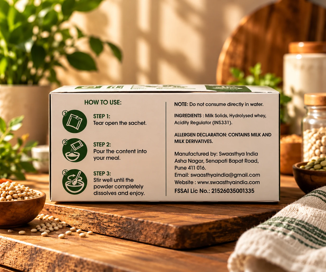 Swaasthya protein top-up box - how to use and ingredients